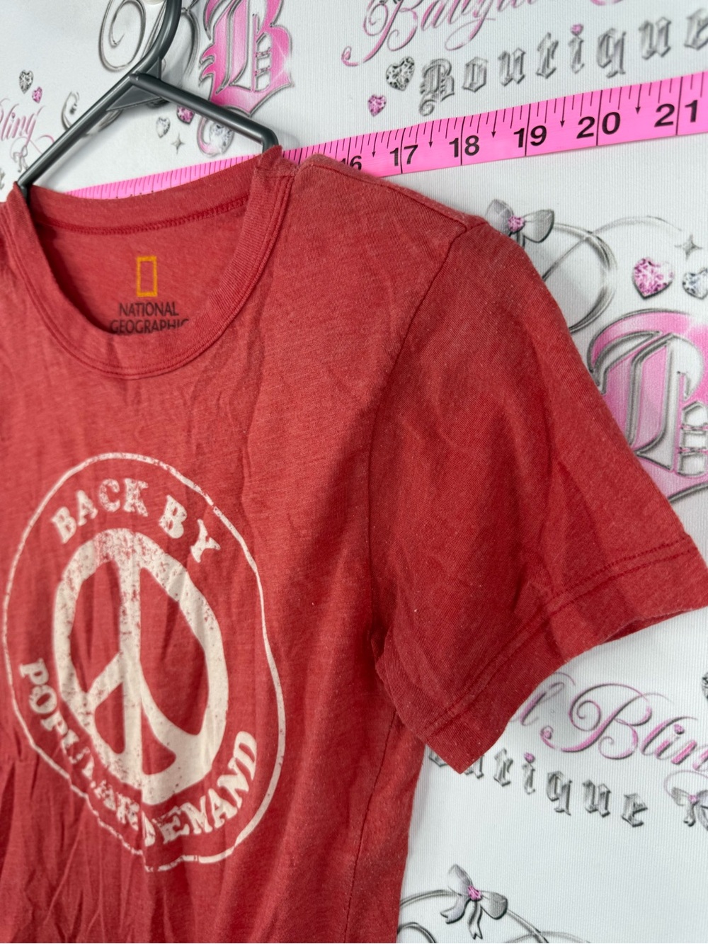 National Geographic 2008 shirt Red orange Graphic Tee with White Peace Sign - Picture 4 of 7